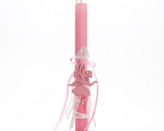 Greek Easter Candle Wooden Pink Fairy  - Aromatic Lampada - Easter Gifts - Candles Handmade Lampades-Orthodox Easter Candle