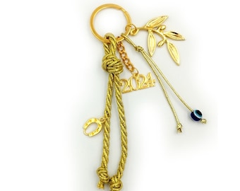 Keychain Gouri 2024 Golden Olive. Lucky Charm  / Gouria for good luck /Greek Lucky Charm, Christmas Gift.