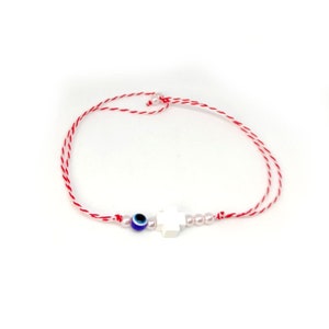 2025  Martis Bracelet  Wooden White Cross / Greek Traditional Martaki, March Bracelet / Spring Bracelet  / Friendship Bracelet