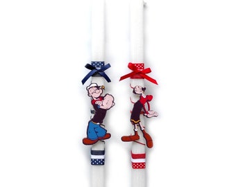 Lambada Easter Greek Easter Candle Popeye & Olive  for Couples -Aromatic Lampada - Easter Gifts - Orthodox Easter Candles Handmade Lampades