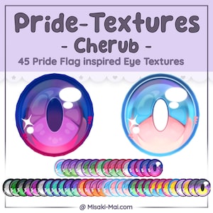 Puede incluir: 45 texturas de ojos inspiradas en la bandera del orgullo para arte y diseño digital. Las texturas son de varios colores, incluyendo arcoíris, rosa, azul, verde y morado. Las texturas tienen forma circular y un acabado brillante y brillante.