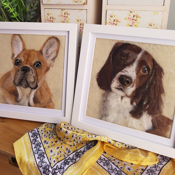 Needle Felt Dog Portrait, Custom made portrait of your pet, 16x16cm, ooak, gift, pet portrait