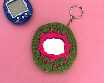 Crochet Tamagotchi Mirror Keychain: Y2K Nostalgia Bag Charm Accessory