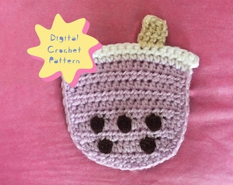 Boba Coaster Crochet Pattern | Digital Download Pattern | Beginner Intermediate Crochet Bubble Milk Tea Coaster | Aesthetic Drink Coaster