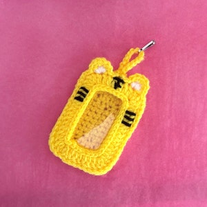 Crochet Tiger Photocard Holder: Card Sleeve Keychain Fits KPop PC, ID Badge, Instax Mini