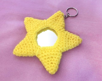 Llavero con espejo en forma de estrella de ganchillo: accesorio para bolso hecho a mano, regalo estilo años 2000