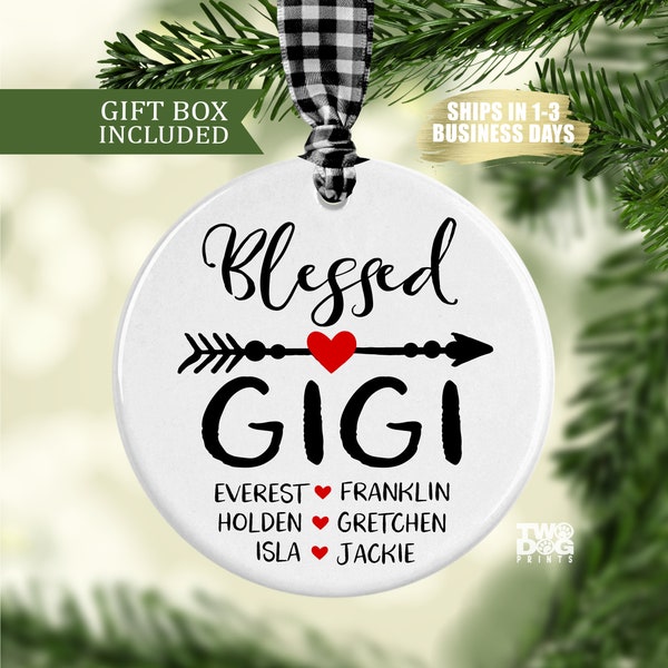 Personalized Blessed Gigi Ceramic Ornament with Grandchildren's Names, Unique Custom Gift for Gigi from Grand Kids