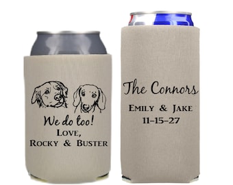 Custom Pet Wedding Can Cooler, Dog Wedding Reception Favor, Custom Can Coolers