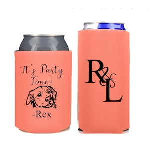 Custom Dog Can Cooler Wedding Favor, Wedding Pet Illustration Beer Hugger