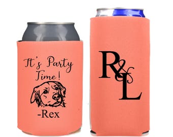 Custom Dog Can Cooler Wedding Favor, Wedding Pet Illustration Beer Hugger