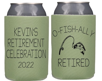Retirement Party Favors, O Fish Ally Retired Can Coolers, Personalized Retirement Can Coolers, Fisherman Custom Beer Insulators