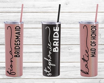 Personalized Wedding Cups Set of 4 5 6 7 YOU CHOOSE QTY Tumbler With Straw, Personalized Travel Mug, Bridal Party Gift