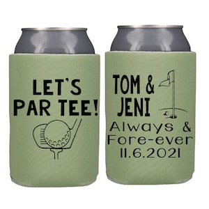 Let&#39;s Par Tee Wedding Can Coolers, Always and Fore-ever Wedding Party Favors, Golf Theme Wedding Favor