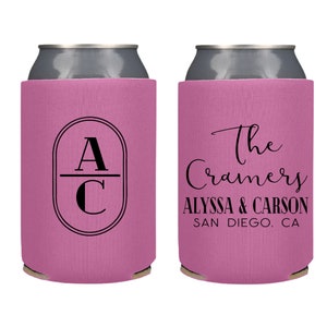 Minimalist Wedding Favor Can Coolers, Gift for Guests in Bulk Minimalist Wedding Can Coolers Elegant Monogram Wedding Party Gift