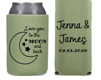 Custom Love you to the Moon and Back Wedding Can Cooler Wedding Favor Space Beer Holder Moon & Stars Theme Wedding Celestial Wedding Favor