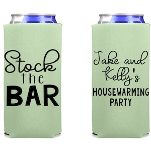 Slim 12 oz. Stock the Bar Can Cooler, Beach Housewarming Skinny Can Coolers , Couples Shower Party Favor, Engagement Party, Bachelor