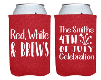 Fourth of July Party Favors, 4th of July Can Coolers, Red White and Brews Can Coolers, Independence Day BBQ, Red White & Brews