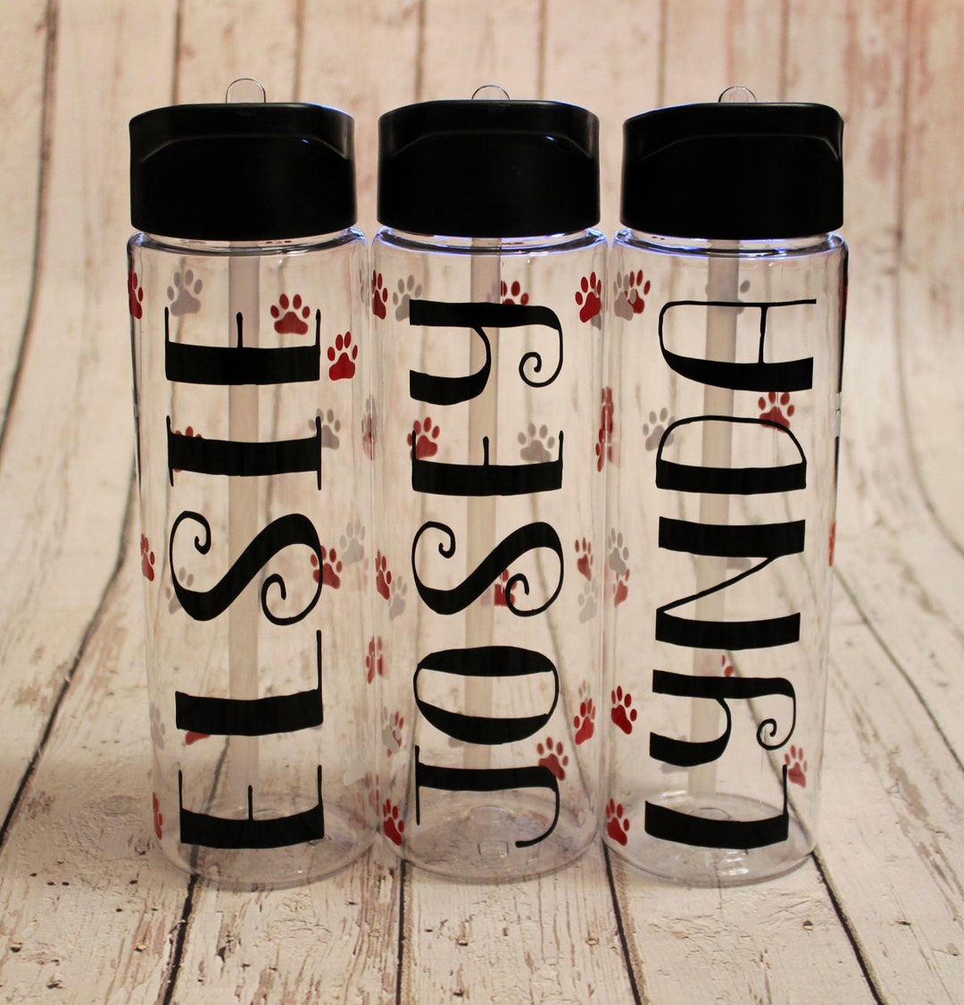 Personalized Plastic Water Bottle With Paw Prints, Personalized ...
