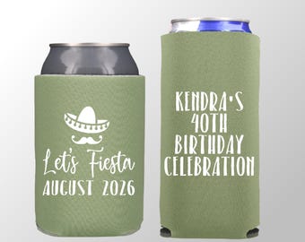 Custom Birthday Party Favors, Let's Fiesta Birthday Can Coolers Personalized Birthday Party Can Coolers 40th 50th 60h 70th 80th