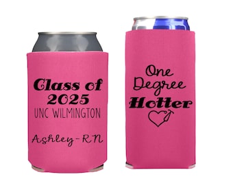 One Degree Hotter Graduation Personalized Can Coolers, Grad Party Favor Cozies, Slim Can Cooler and Standard Can Coolers, Medical Graduate