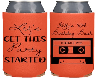 Custom Retro Birthday Party Favors, Vintage Theme Can Coolers Personalized Birthday Party Can Coolers 40th 50th 60h 70th 80th