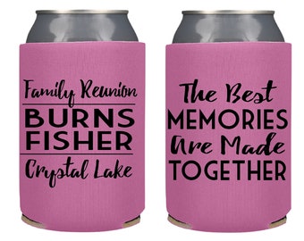Family Reunion Can Coolers,   Personalized Summer Family BBQ Favors,  Custom Family Party Beer Hugger