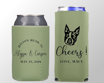 Custom Dog Wedding Can Coolers: Pet Illustration Party Favors