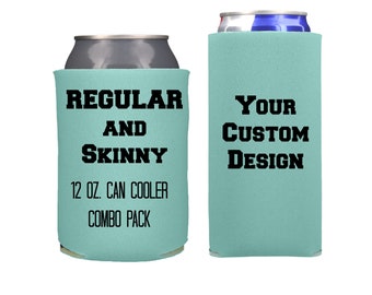 Regular and Slim Can Cooler Combo Package, Wedding Favor Can Cooler Bundle, Promotional Giveaway Products, Personalized Can Holder Gifts