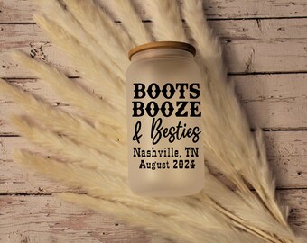 Personalized Frosted Iced Coffee Cup: Nashville Bachelorette, Cowboy Boot Design