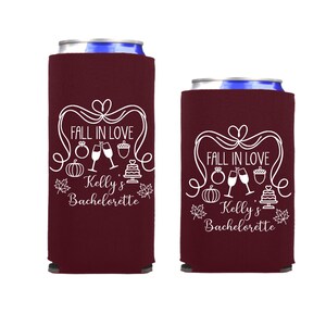 Fall In Love Can Cooler, Personalized Bachelorette Favor, Custom Can Coolers