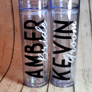 Set of 2 Skinny Tumblers | Bride and Groom Personalized Skinny Tumbler | Bride and Groom Cups | Bride and Groom Personalized gift