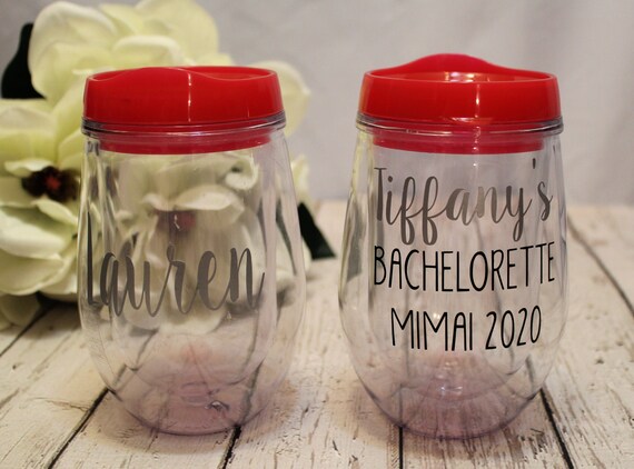 Personalized Bachelorette Party Wine Tumbler with lid | Custom Travel Wine Cup | Personalized Bachelorette Party Favor | Wedding Tumblers Il_570xn