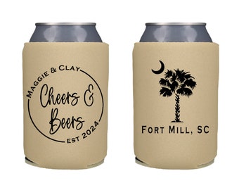 Personalized South Carolina Wedding Favors for Guests, Palmetto Palm Tree Engagement Party, Destination Wedding, Elegant Wedding Can Coolers