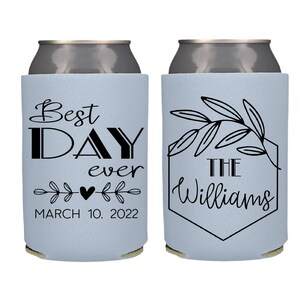 Best Day Ever Wedding Can Coolers, Personalized Wedding Favors, Custom Wedding Favors Beer Insulators, Anniversary Party Beer Huggers