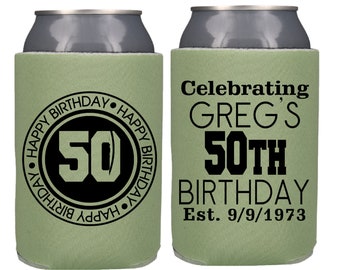 Personalized Birthday Can Coolers, Custom Party Favors For Him 30th 21st 40th 50th 60th 70th 80th