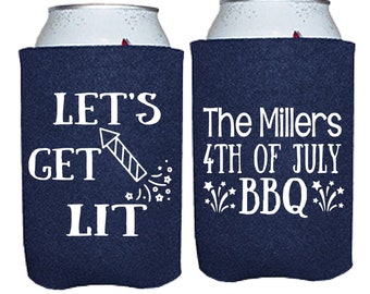 Fourth of July Party Favors, 4th of July Can Coolers, Lets Get Lit Can Coolers, Independence Day BBQ, Let's Get Lit