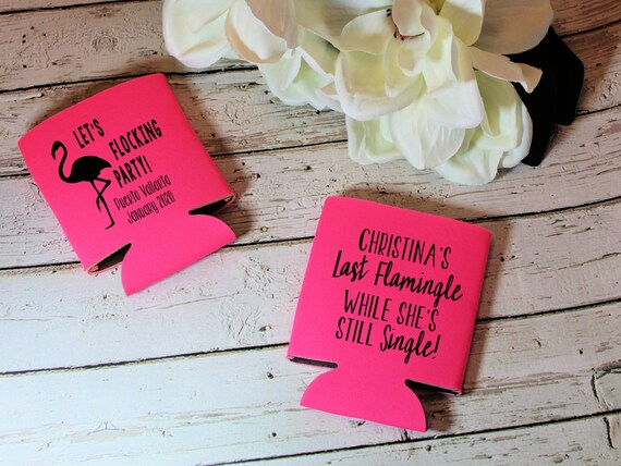 Last Flamingle While She's Still Single Bachelorette Can Coolers | Flamingo Bachelorette Beer Hugger | Let's Flocking Party Party Favor Il_570xn