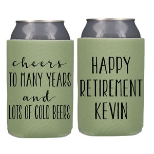 Personalized Retirement Can Cooler, Party Favors For Retiree, Cheers to Many Years & Lots of Cold Beers Can Cooler,  Anniversary Party Favor