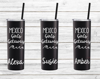 Personalized Vacation Skinny Steel Tumbler, Custom Girls Trip Cups, Personalized Family Vacation Tumbler, Beach Cup, Mexico Vacation