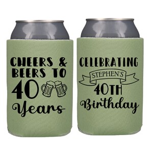 Custom Birthday Party Favors, Custom Cheers and Beers Can Coolers, Personalized Anniversary Party Favors,  Cheers and Beers Insulators