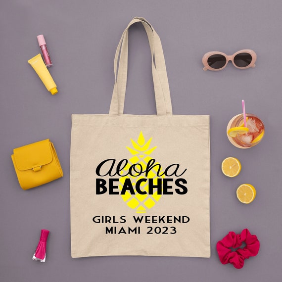 Personalized Aloha Beaches Bachelorette Tote Bag. Bachelorette Party