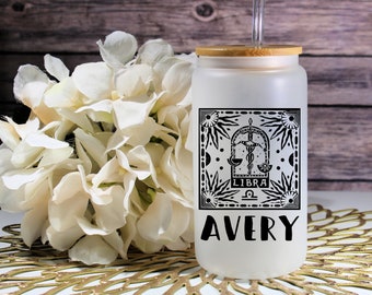 Personalized Zodiac Iced Coffee Glass Tumbler with Bamboo Lid & Straw