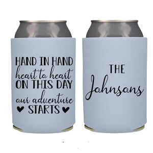 Personalized Wedding Can Coolers, Wedding Toast, Custom Reception Bar, Monogram Wedding Favors, Beer Huggers