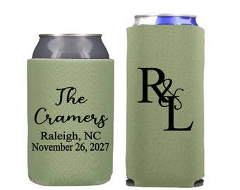 Personalized Wedding Can Coolers, Monogrammed Party Favors, Slim and Regular Beer Huggers