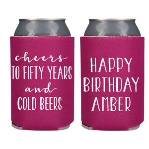 Birthday Party Favors, Custom Can Coolers, Cheers to Many Years and Cold Beers