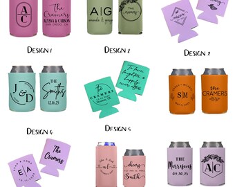 Personalized Wedding Can Coolers, Monogrammed Party Favors, Multiple Design Options Slim and Regular Beer Huggers