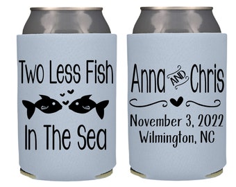 Two Less Fish In The Sea Cold Can Coolers, Personalized Wedding Can Coolers, Custom Wedding Favors, Nautical Wedding Beer Insulators
