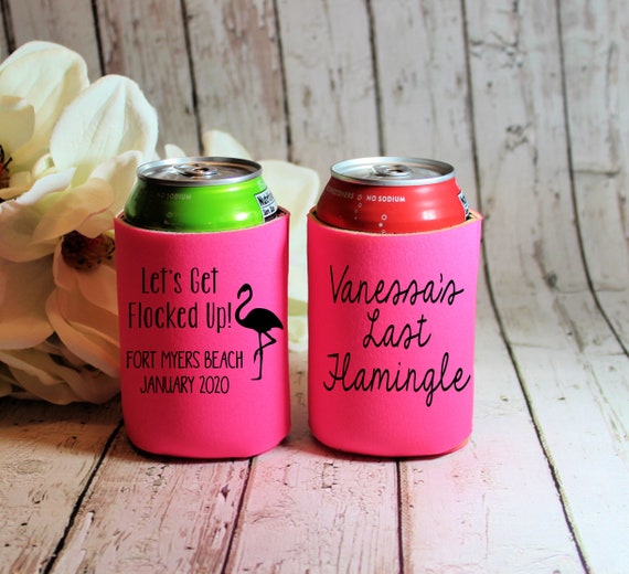 Personalized Bachelorette Party Favor | Last Flamingle Bachelorette Can Coolers | Flamingo Beer Hugger | Let's Get Flocked Up Can cooler Il_570xn