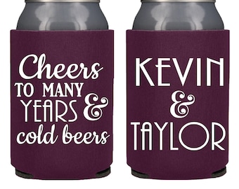 Custom Wedding Can Coolers, Cheers to Many Years & Cold Beers Wedding Reception Favors, Beer Holder, Rehearsal Dinner, Engagement Party