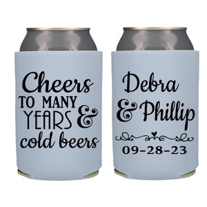 Cheers to Many Years & Cold Beers Custom Wedding Can Coolers, Wedding Reception Favors, Wedding Rehearsal Dinner, Engagement Party